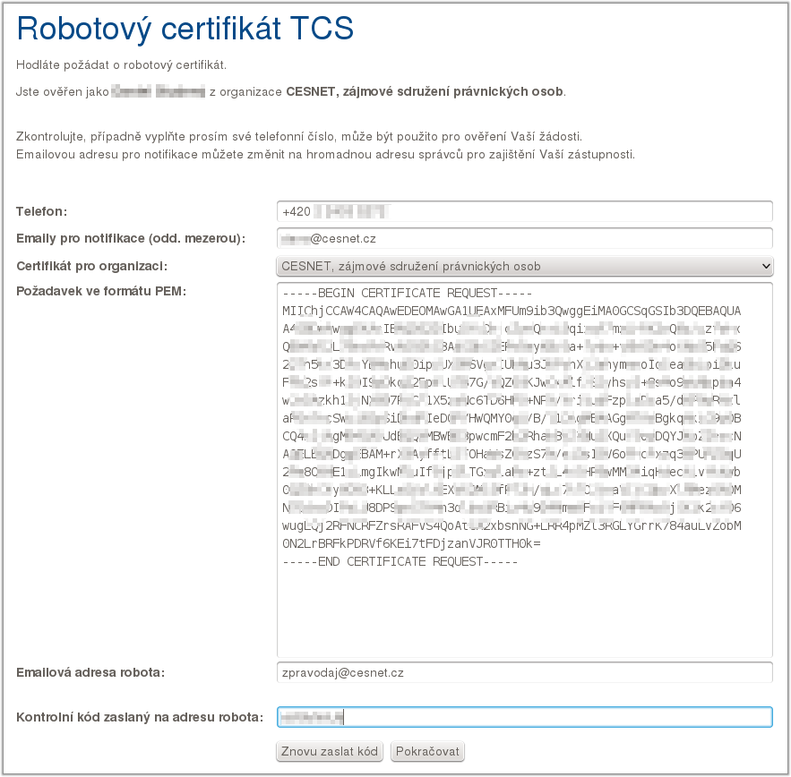 Žádost o robotový certifikát